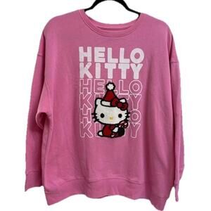 Hello Kitty Christmas Sweatshirt Womens L‎ Pink Santa Applique Fleece Sanrio